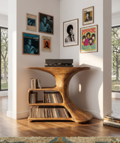 Mid-Century Hardwood Media Console and Record Stand for Bedroom