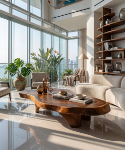 Mid-Century Solid Wood Coffee Table for Compact Living Rooms