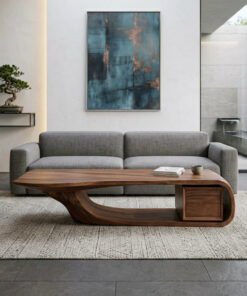 Modern Sculptural Wood Coffee Table with Curved Silhouette