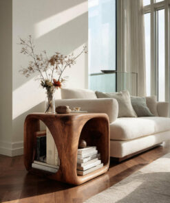 Solid Wood Waterfall Side Table with Open Hollow Center