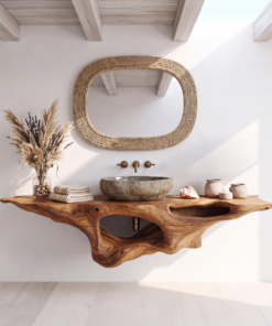 Farmhouse Solid Wood Bathroom Vanity Shelf with Waterproof Finish