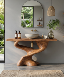 Live Edge Solid Wood Bathroom Vanity for Farmhouse or Modern Baths