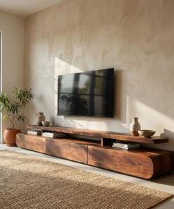 Low Profile Solid Wood TV Stand with Rounded Edges