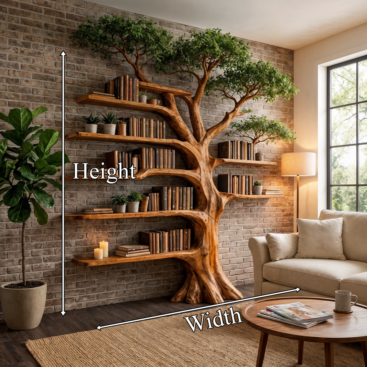Solid Wood Tree Bookcase with Built-In Reading Bench - Image 8