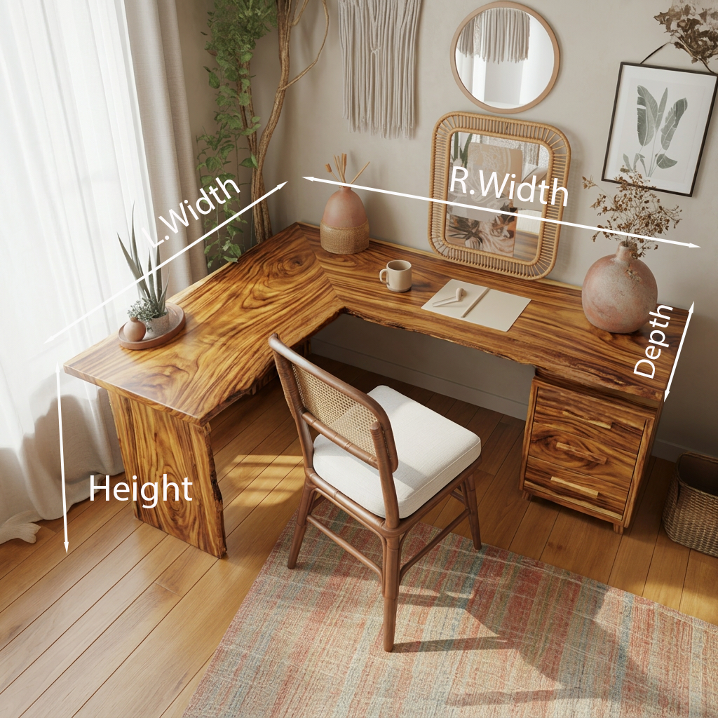 L Shaped Solid Wood Corner Desk with Drawers - Image 8