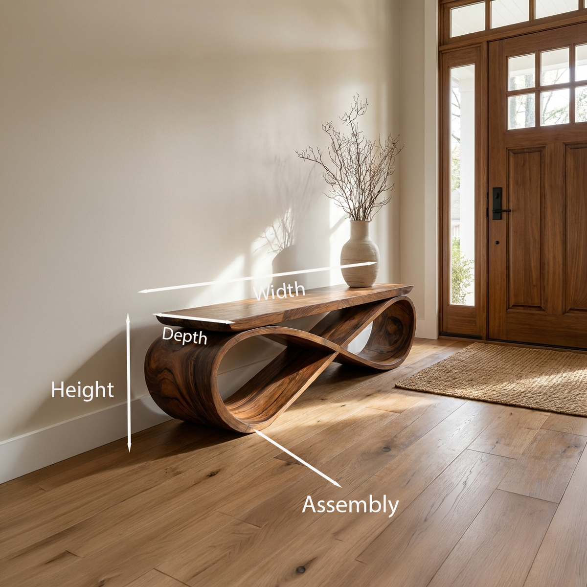 Infinity Loop Sculptural Solid Wood Bench for Entryway - Image 8