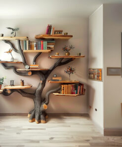 Wide Tree Branch Floating Bookshelf in Dark Brown, 84 x 72 Inch