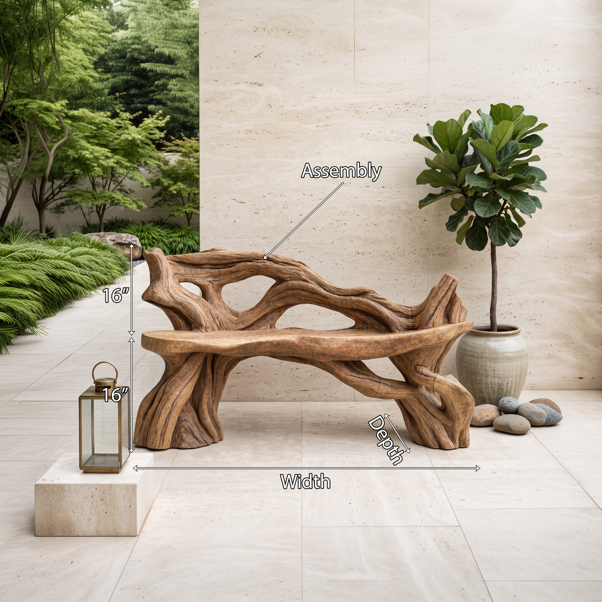 Hand Carved Solid Wood Branch Bench for Garden and Entry - Image 8