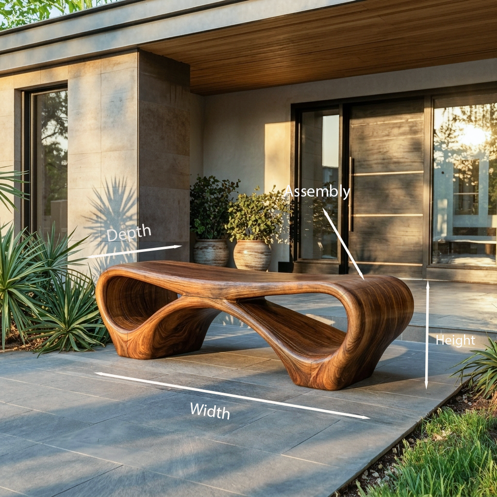 Curved Loop Solid Wood Outdoor Bench for Garden and Patio - Image 8