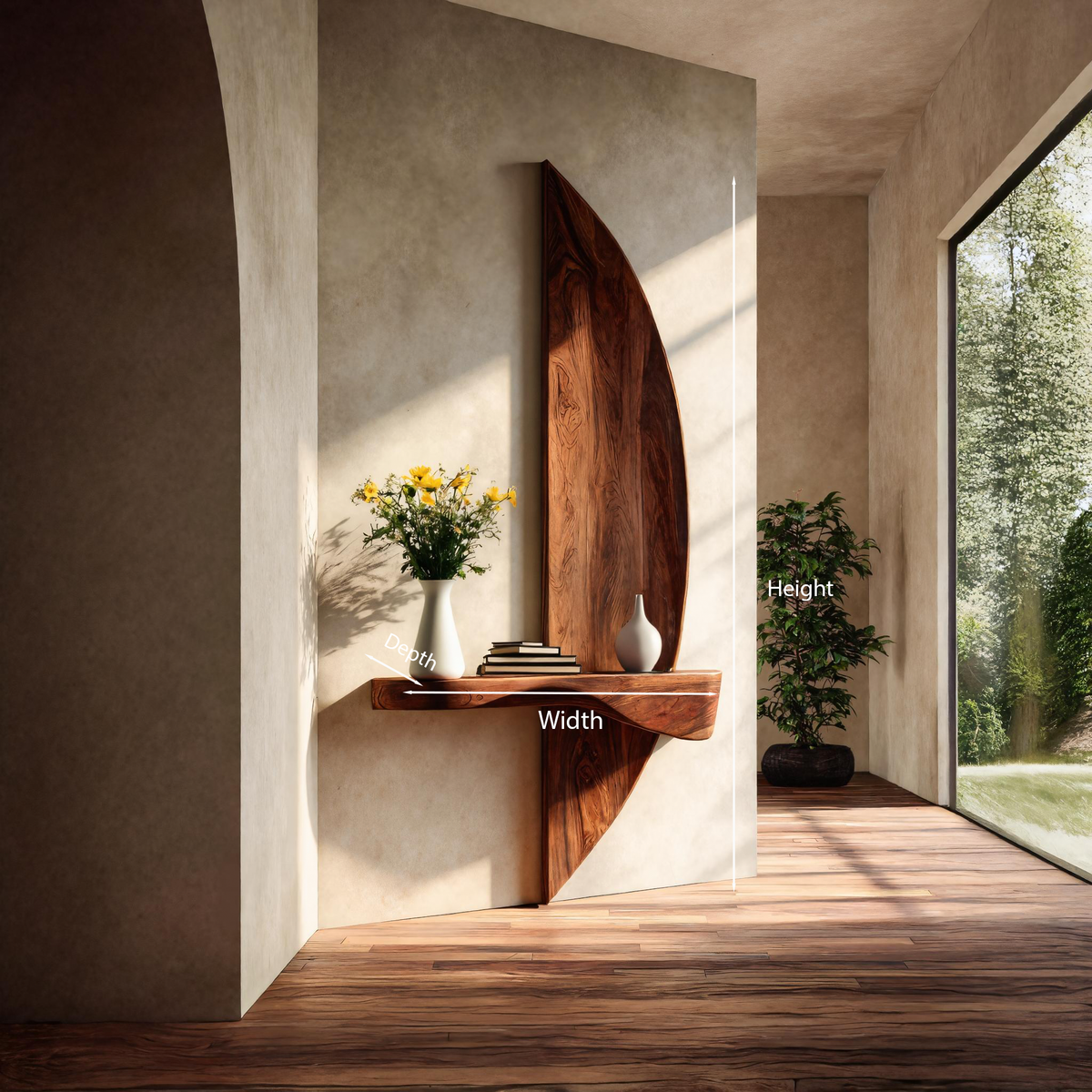 Solid Wood Sculptural Floating Wall Shelf with Arched Support - Image 8