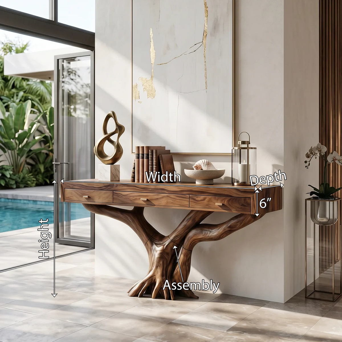Handcrafted Rustic Solid Wood Dressing Table with Live Edges - Image 8