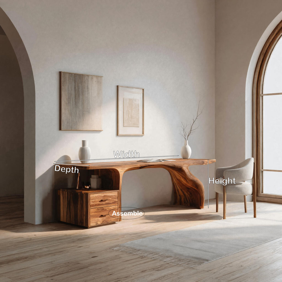 Live Edge Solid Wood Waterfall Desk with Matching Drawer Unit - Image 8