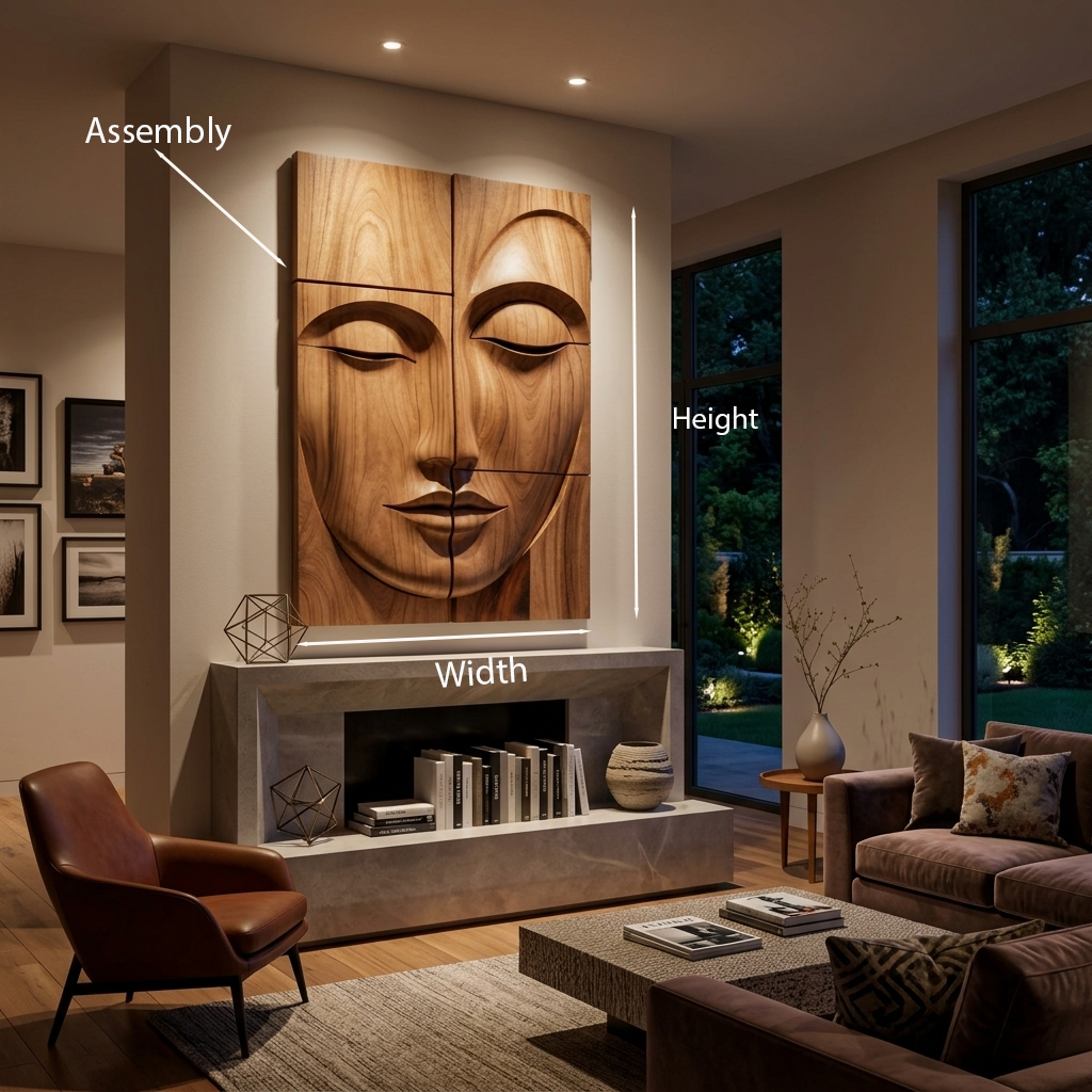 Carved Solid Wood Buddha Face Wall Art Panels - Image 8