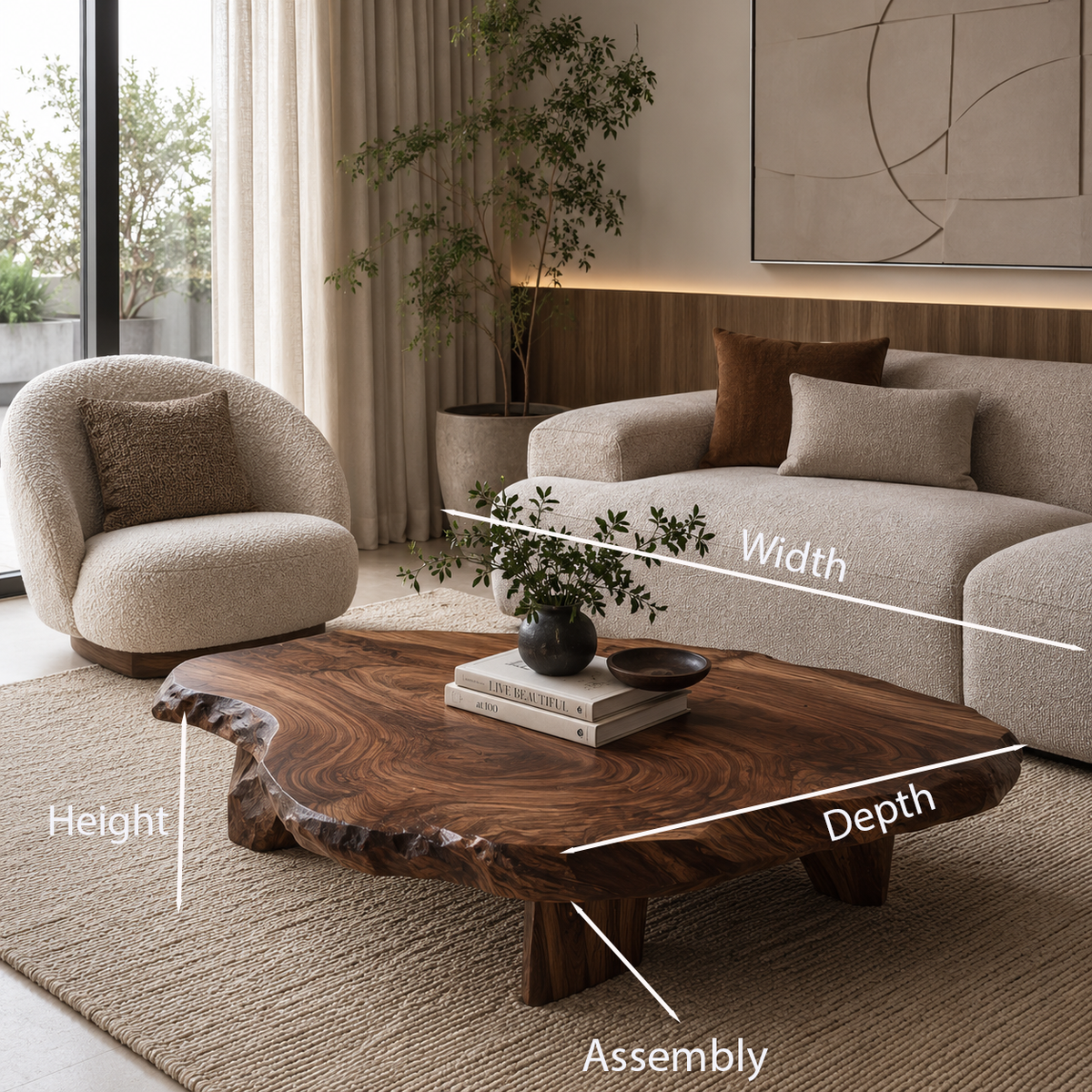 Live Edge Solid Wood Coffee Table with Block Legs - Image 8