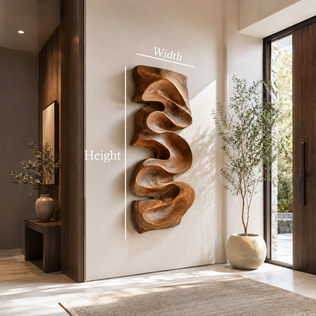 Carved Solid Wood Wall Art Panel with Cascading Curves - Image 8