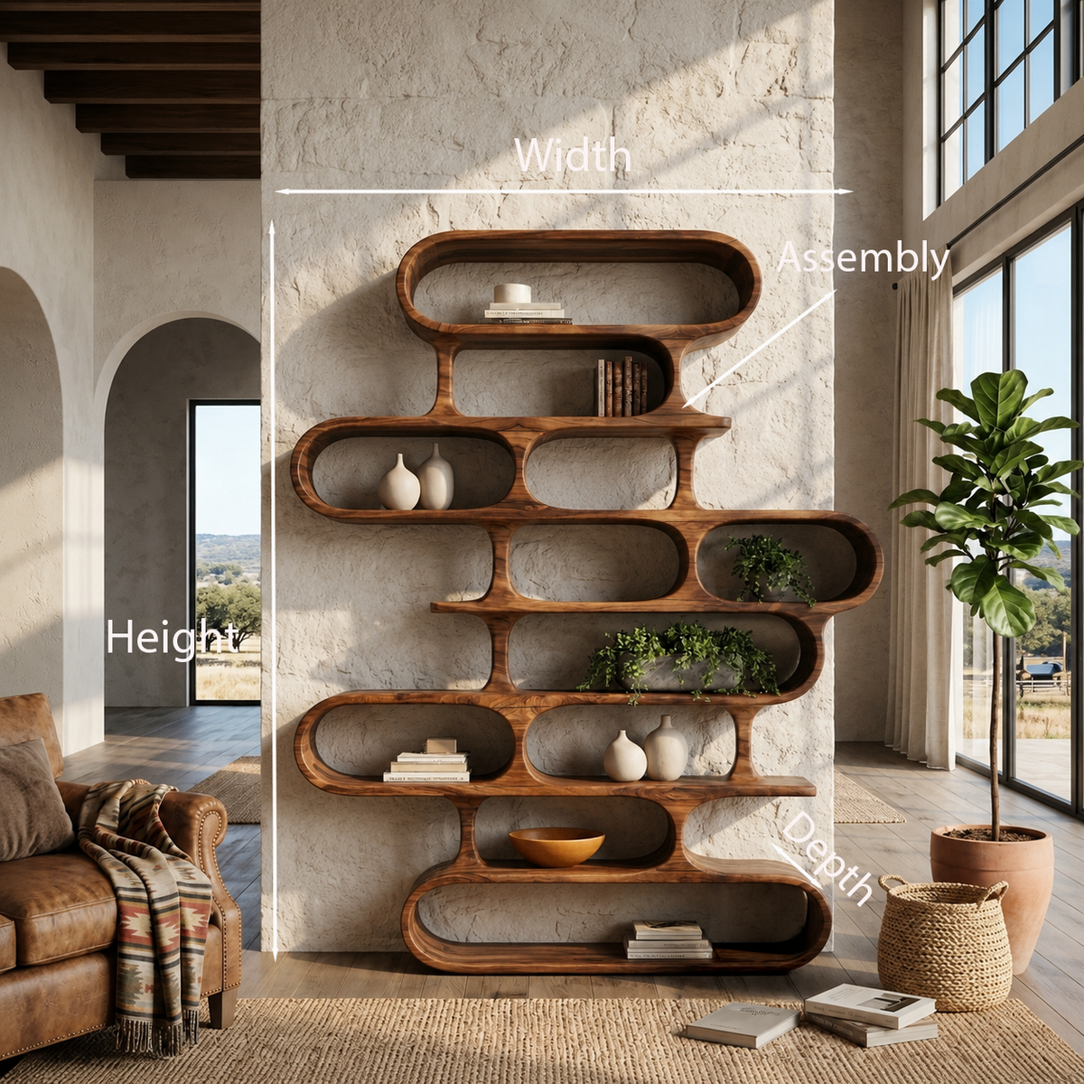 Curved Organic Solid Wood Bookshelf for Living Room or Office - Image 8