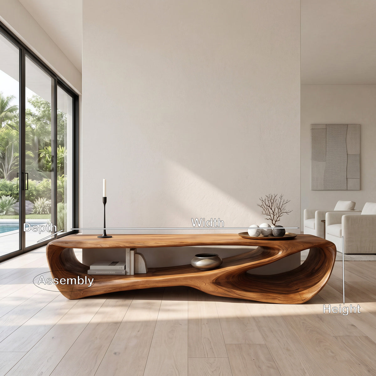Curved Solid Wood Low TV Console with Open Center - Image 8