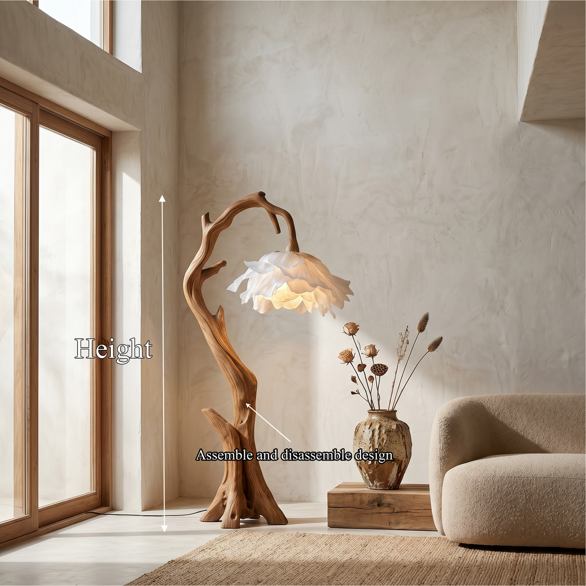 Flower Floor Lamp with Handcrafted Solid Wood Base - Image 8