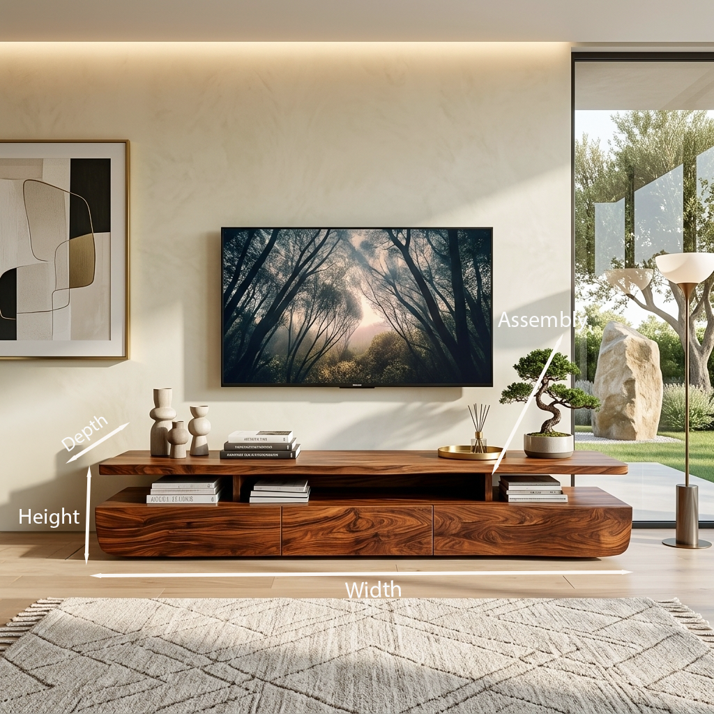 Contemporary Solid Wood TV Cabinet with Storage Drawers and Open Shelf - Image 8
