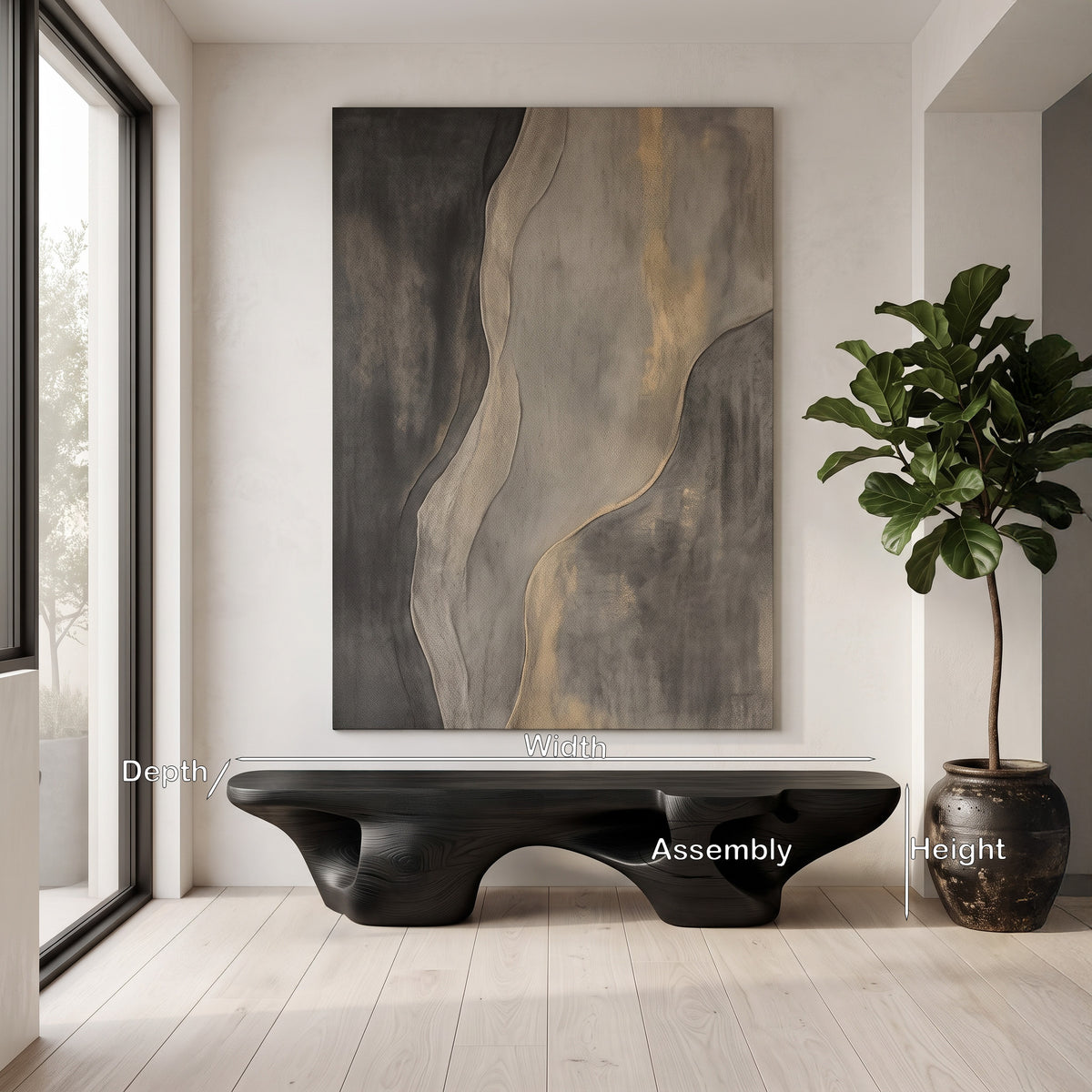 Carved Solid Wood Sculptural Bench in Black for Living Room - Image 5