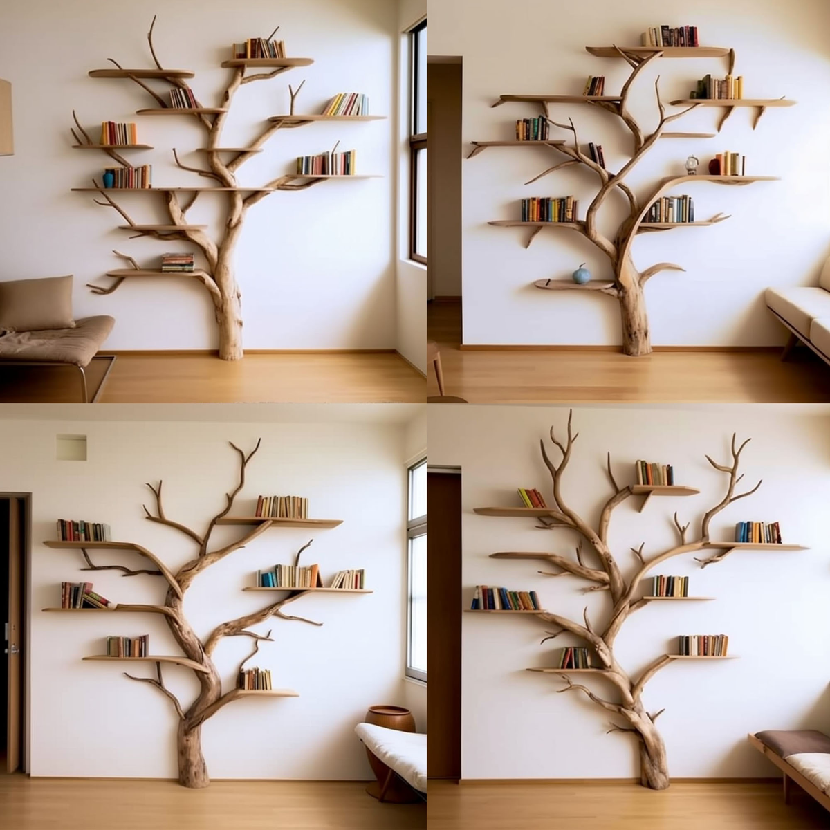 Artistic Solid Wood Tree Bookshelf with Floating Branch Shelves - Image 2