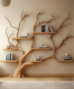 Rustic Wall Mounted Branch Tree Bookshelf for Living Room