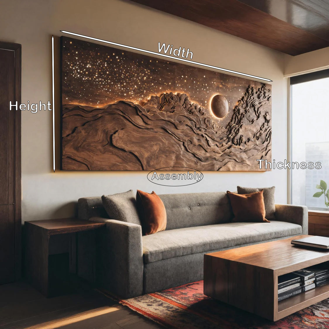 Hand-Carved Solid Wood Eclipse Wall Art with LED Backlight - Image 7