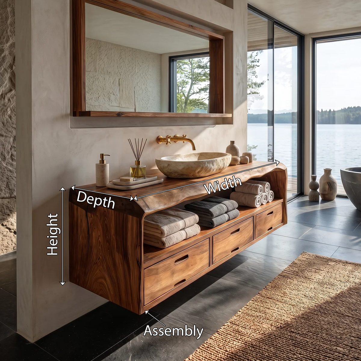 Farmhouse Floating Live Edge Bathroom Vanity in Solid Wood - Image 8