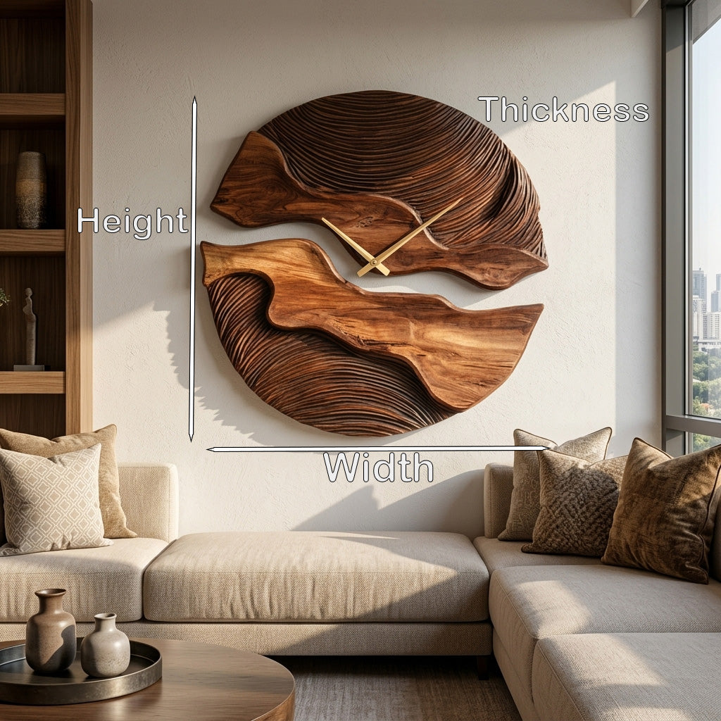 Carved Solid Wood Wall Clock with Organic Split Form - Image 7