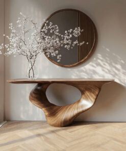 Narrow Handmade Solid Wood Console Table with Artistic Form