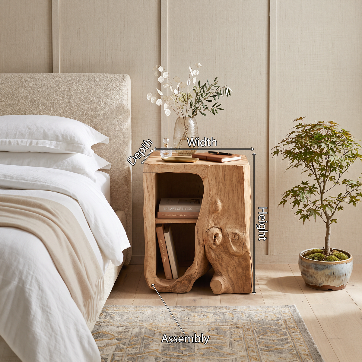 Farmhouse Live Edge Solid Wood Nightstand with Open Shelf - Image 8
