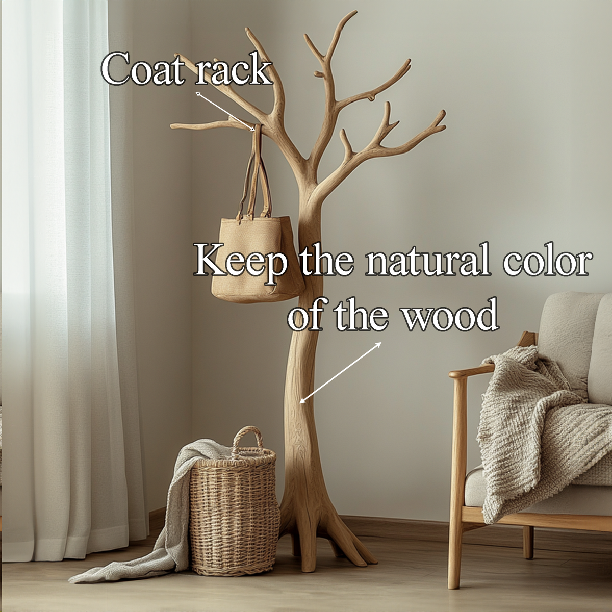 Driftwood Branch Wall-Mounted Coat Rack in Solid Wood - Image 4