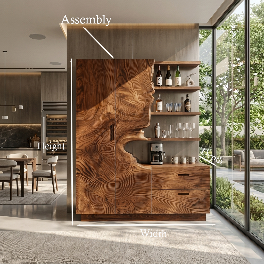 Carved Solid Wood Bar Cabinet with Wine Storage - Image 2