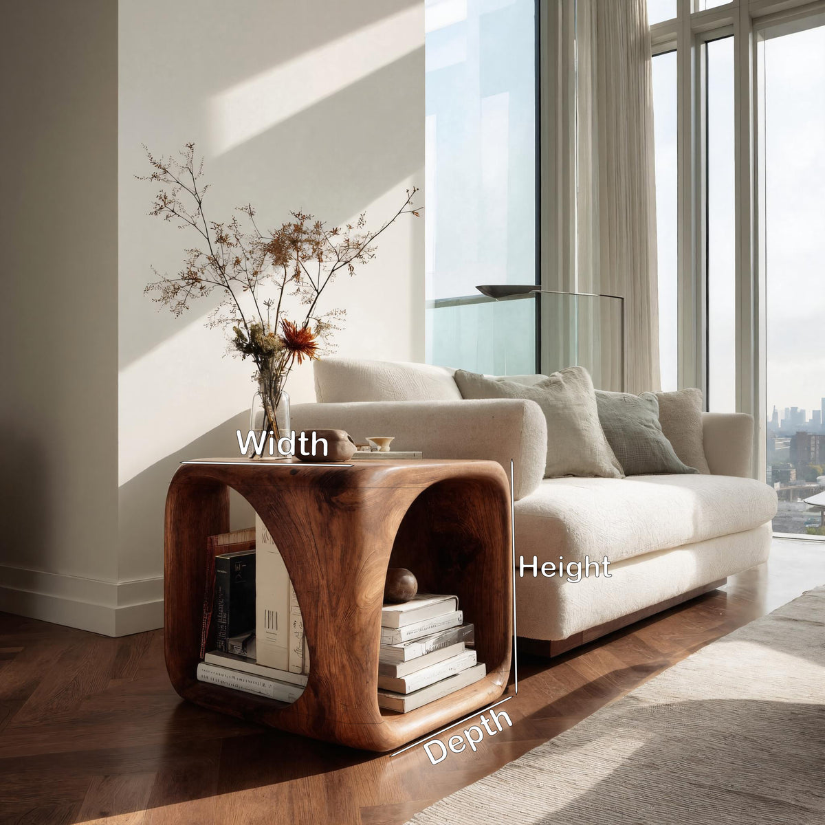 Solid Wood Waterfall Side Table with Open Hollow Center - Image 8