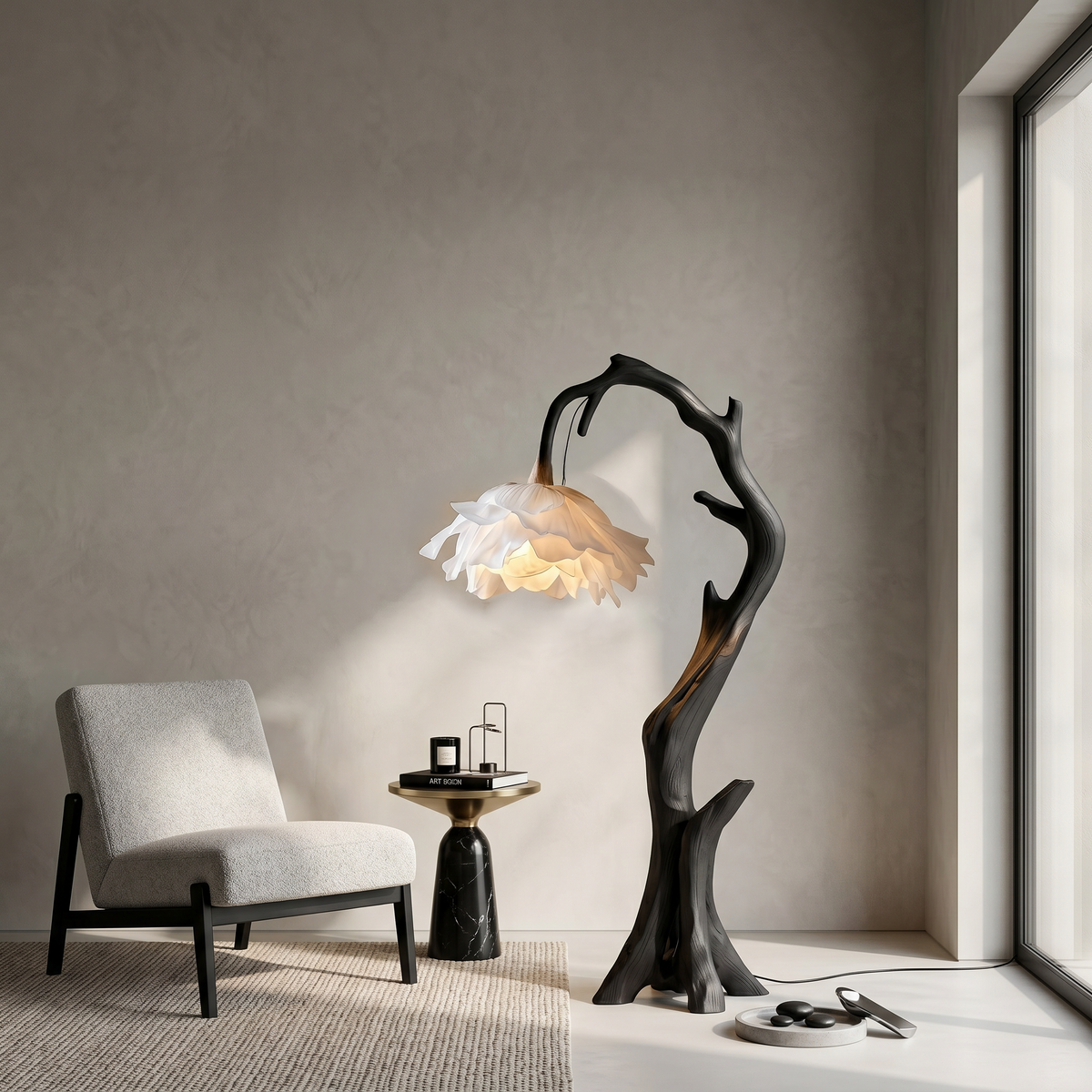 Flower Floor Lamp with Handcrafted Solid Wood Base - Image 4