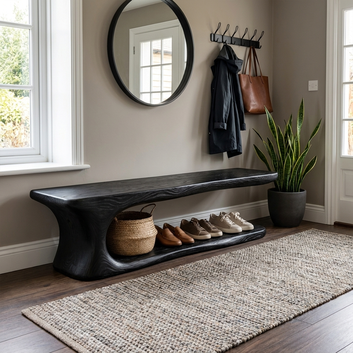 Rustic Live Edge Solid Wood Shoe Bench for Entryway - Image 4
