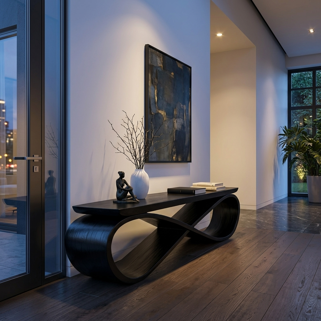 Infinity Loop Sculptural Solid Wood Bench for Entryway - Image 4