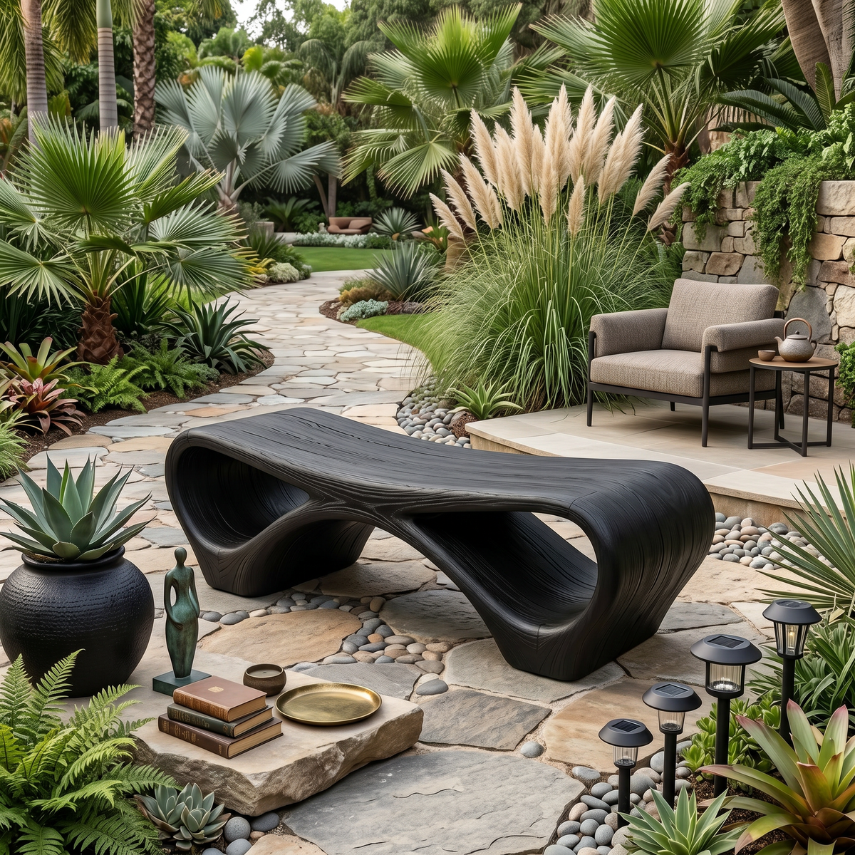 Curved Loop Solid Wood Outdoor Bench for Garden and Patio - Image 4