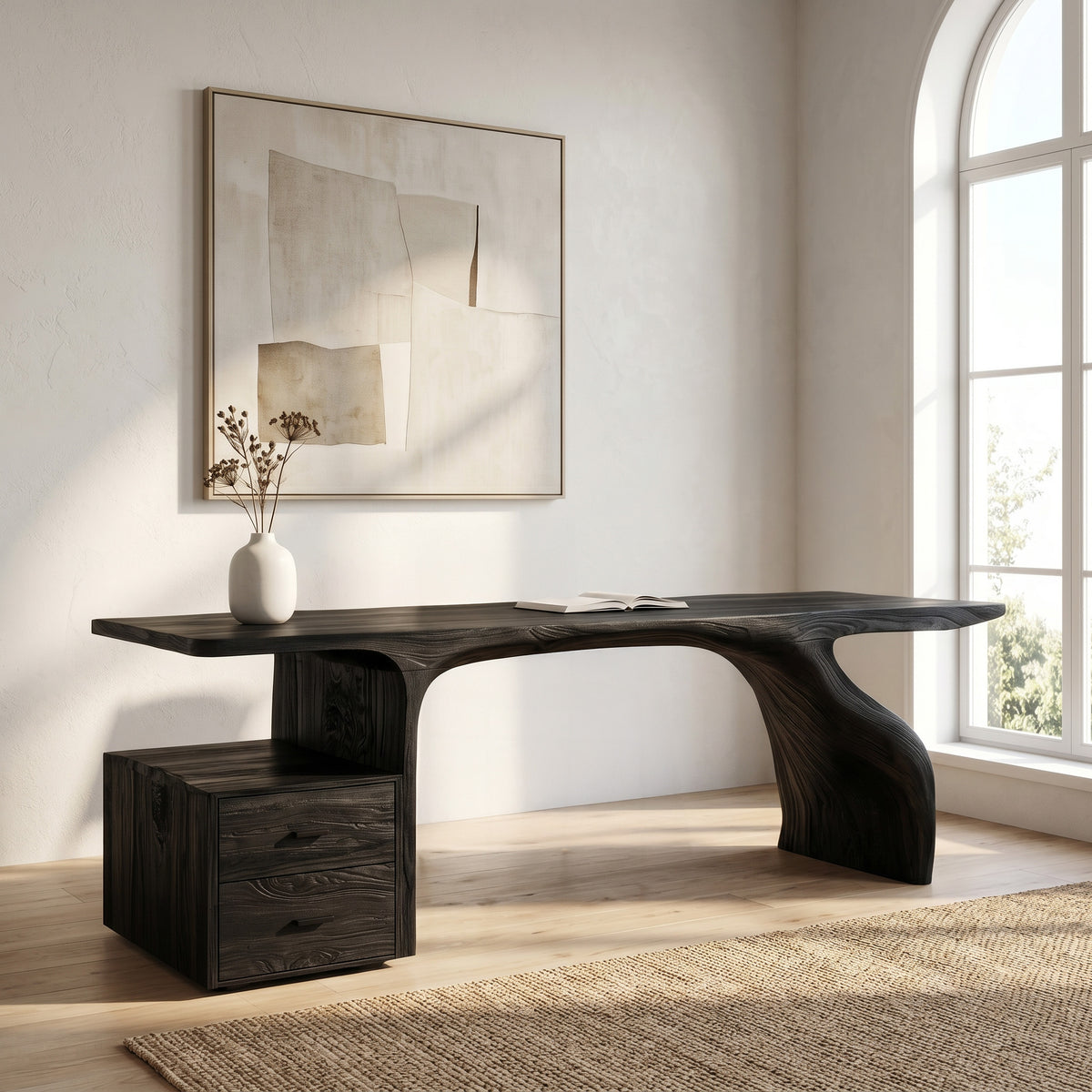 Live Edge Solid Wood Waterfall Desk with Matching Drawer Unit - Image 4