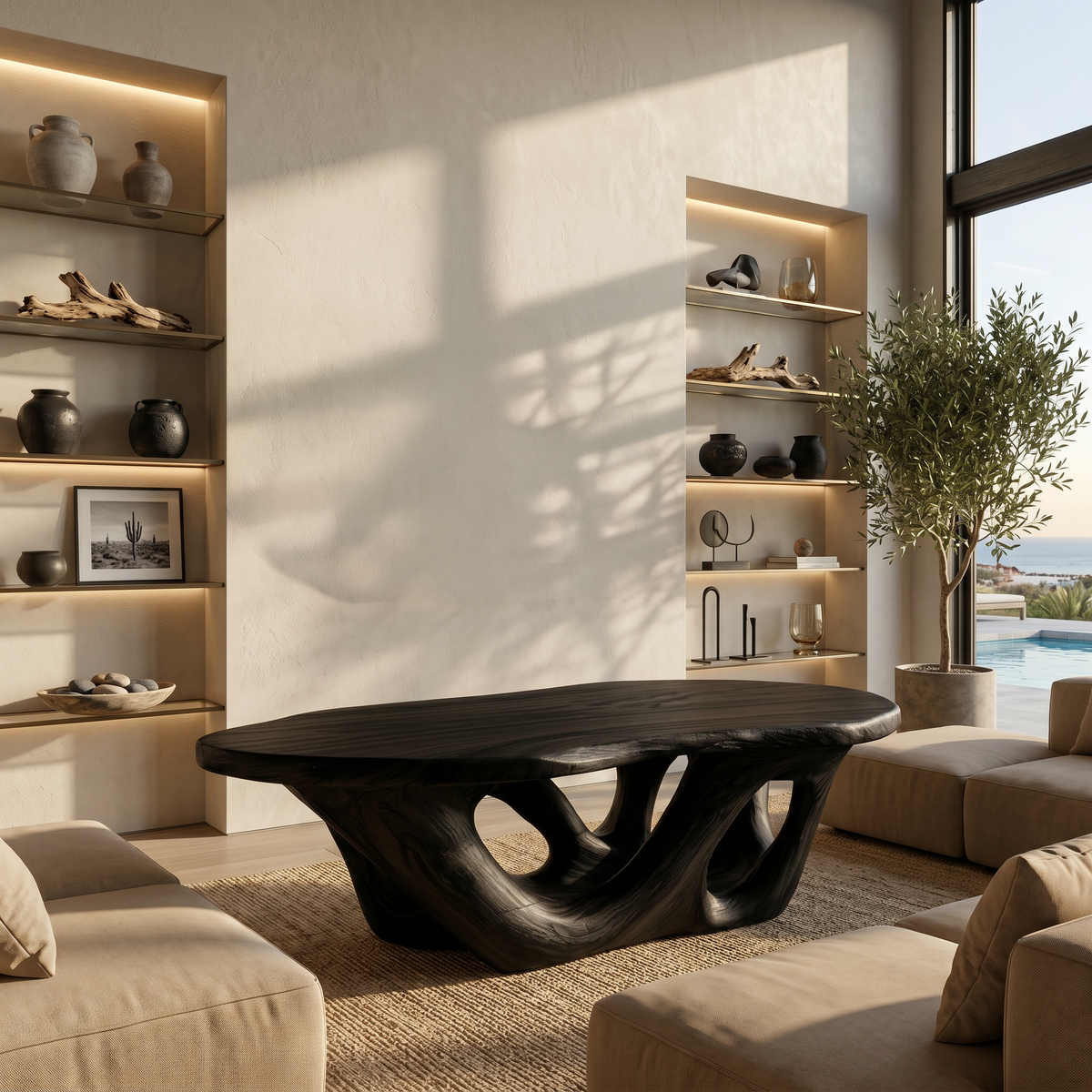 Solid Wood Sculptural Coffee Table with Open Loop Base - Image 8