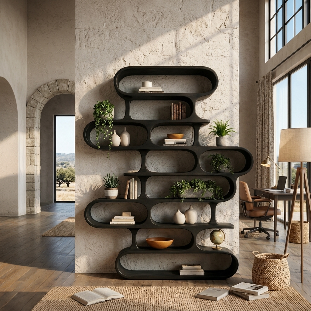 Curved Organic Solid Wood Bookshelf for Living Room or Office - Image 4