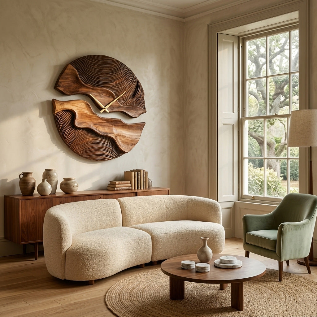 Carved Solid Wood Wall Clock with Organic Split Form - Image 5