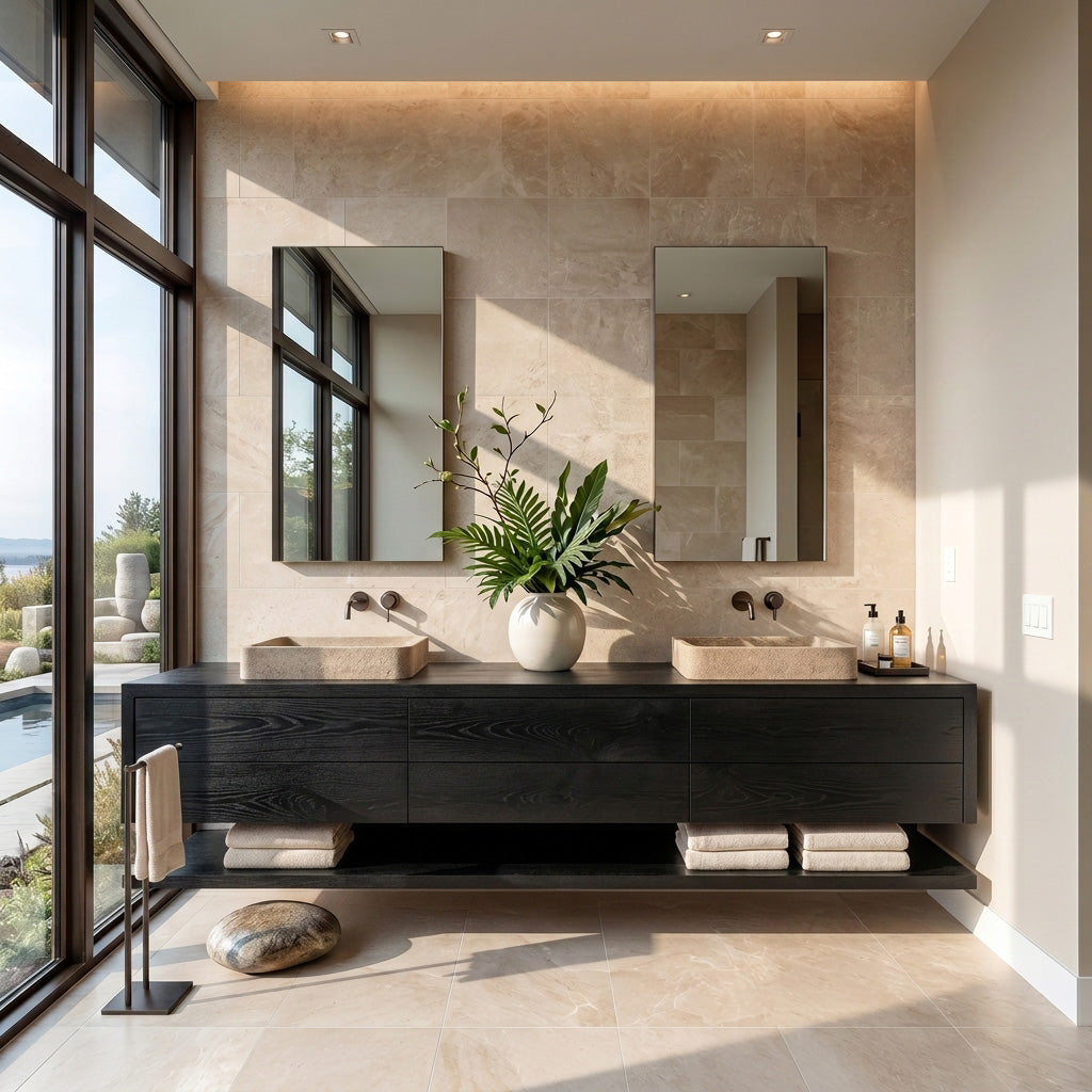 Contemporary Floating Solid Wood Bathroom Vanity with Drawers - Image 4