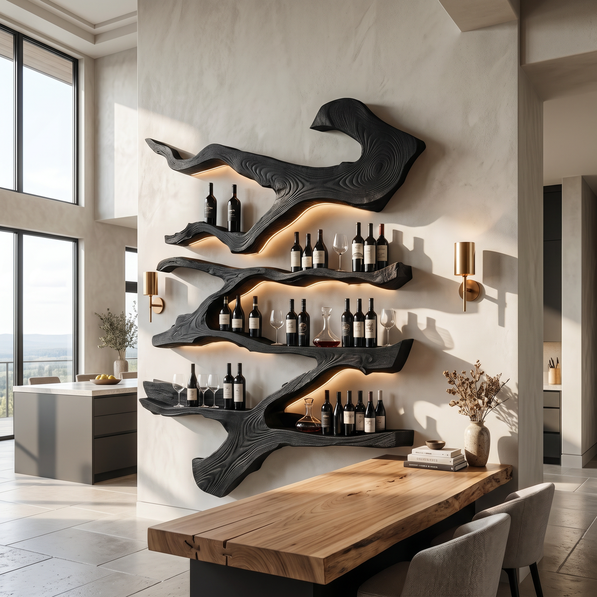 Farmhouse Monkeypod Wood Wall Wine Rack Display - Image 4