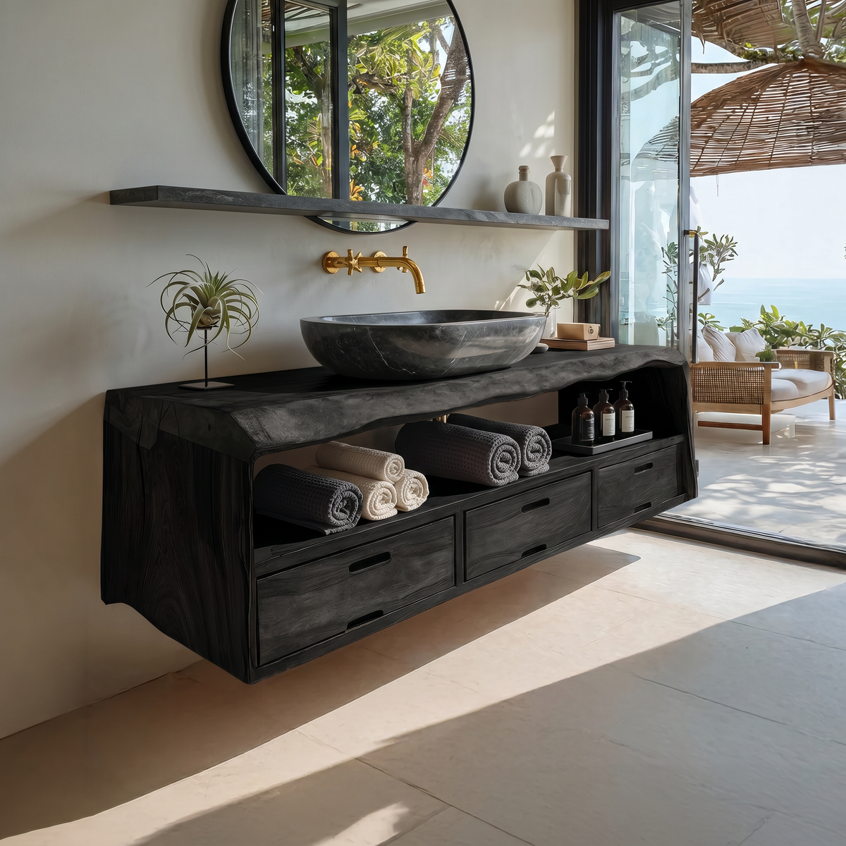Farmhouse Floating Live Edge Bathroom Vanity in Solid Wood - Image 4