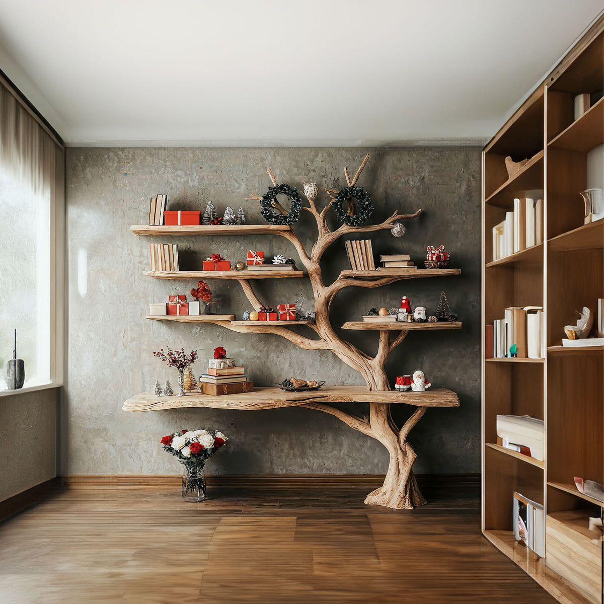 Tall Tree Branch Wall Bookshelf with Driftwood Look, 84 Inch - Image 3