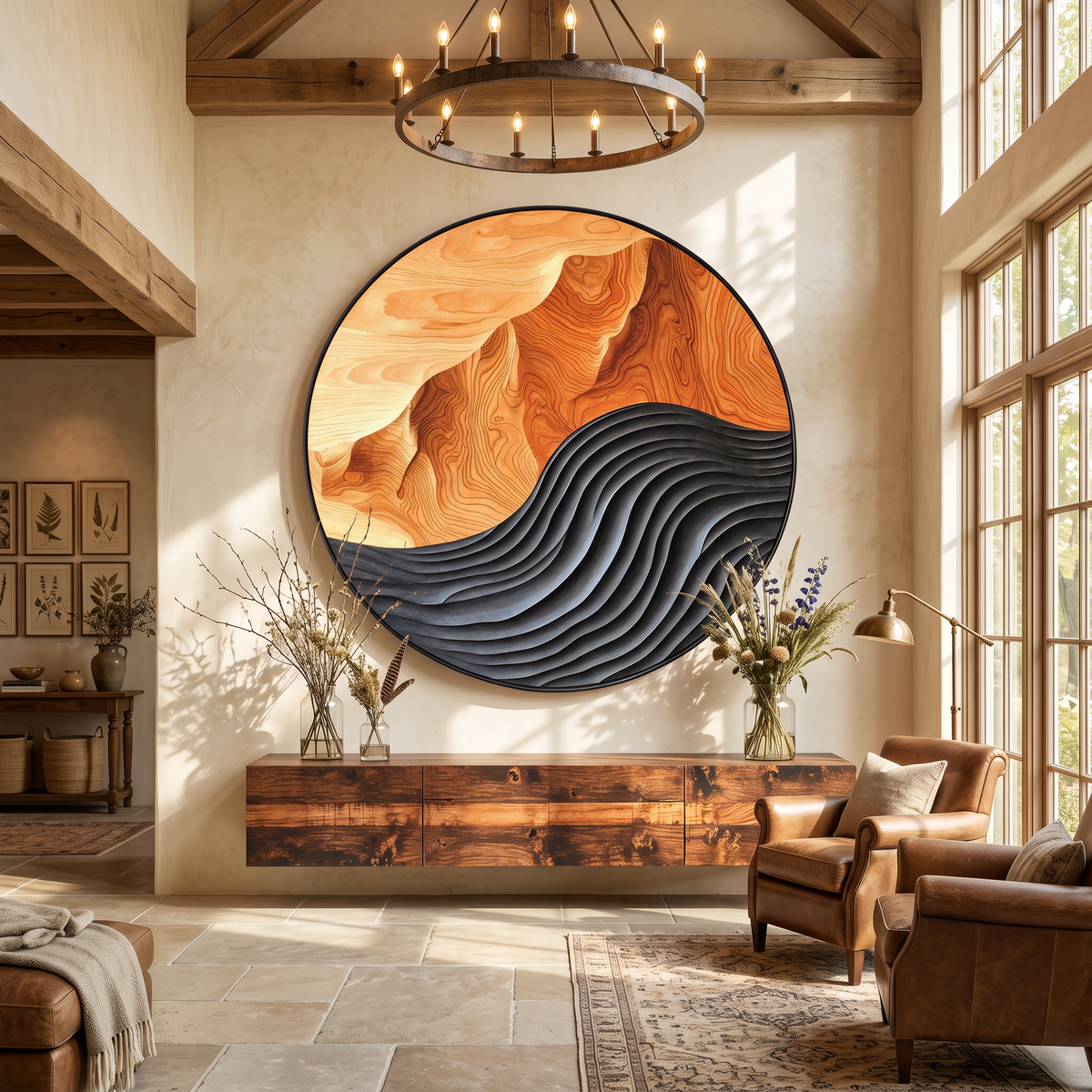 Hand-Carved Solid Hardwood Wave Wall Sculpture, Mid-Century Style - Image 3