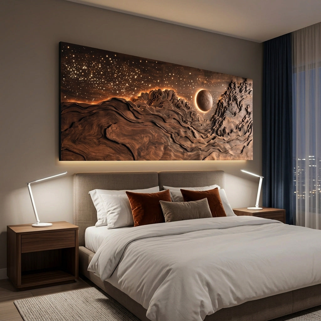 Hand-Carved Solid Wood Eclipse Wall Art with LED Backlight - Image 3
