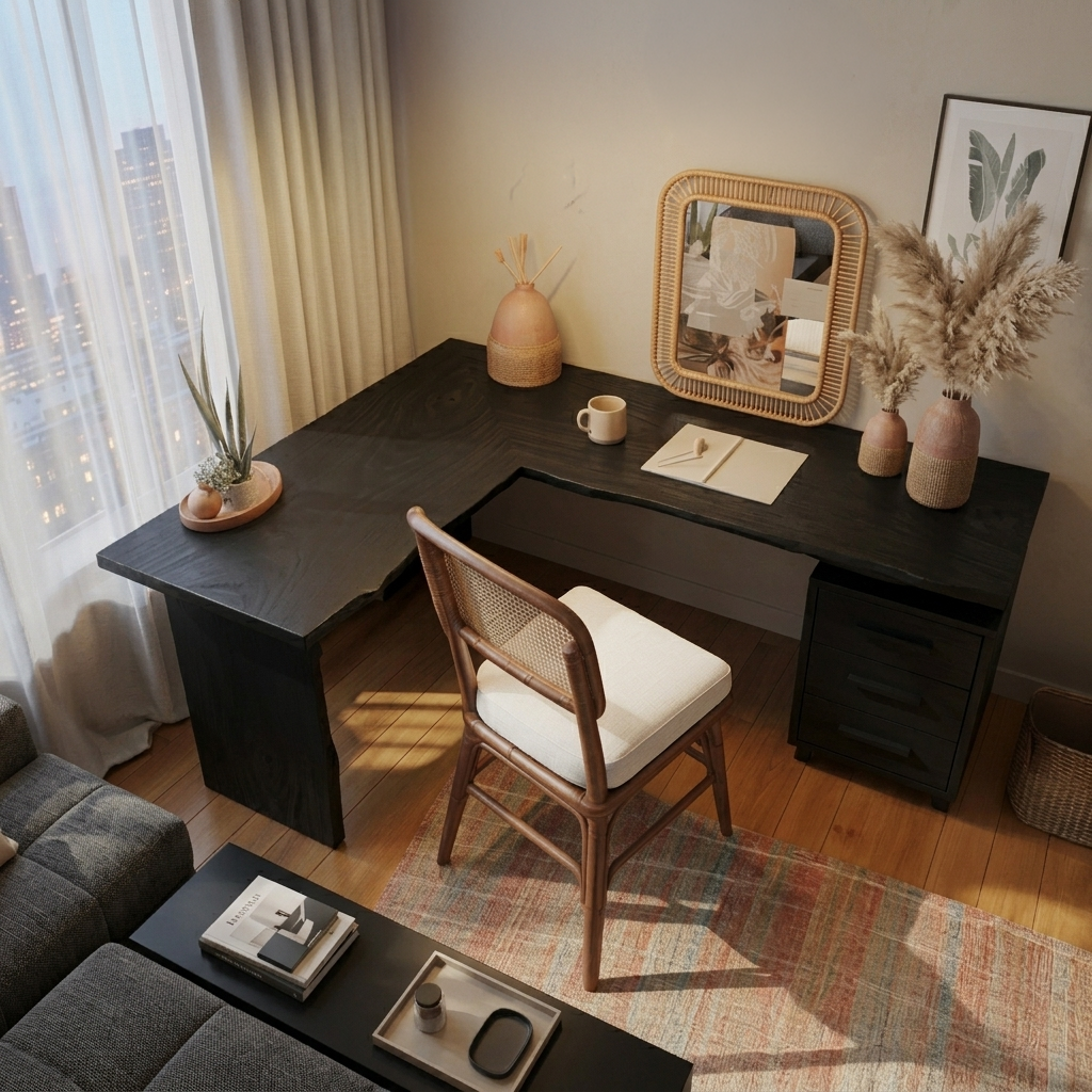 L Shaped Solid Wood Corner Desk with Drawers - Image 4