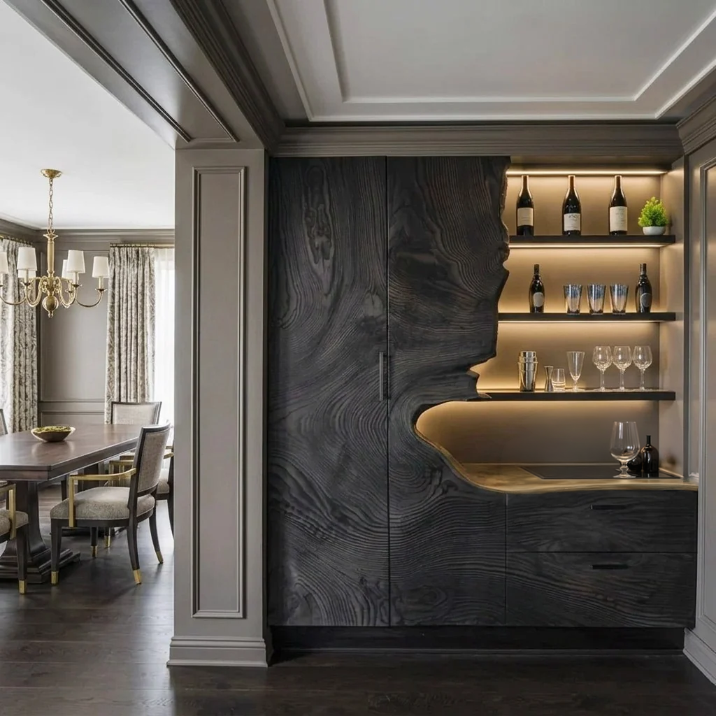 Carved Solid Wood Bar Cabinet with Wine Storage - Image 3